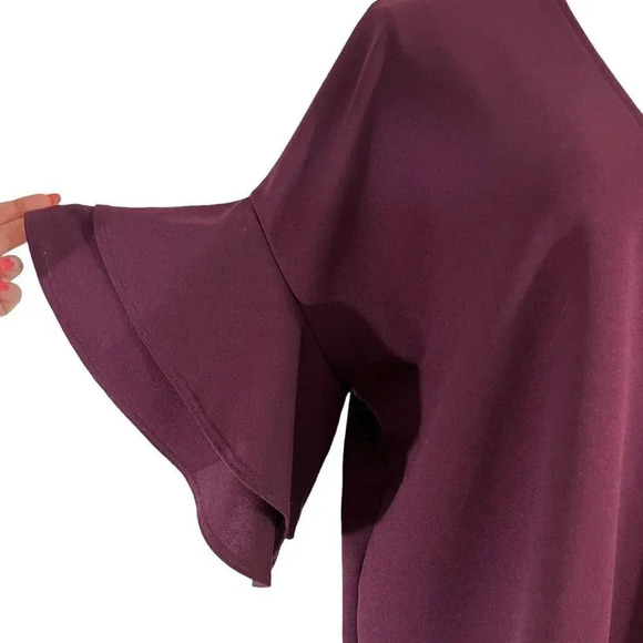 Blue Rain Burgundy Blouse Keyhole Neckline Flared Layered Ruffle Sleeves Large - Picture 5 of 9